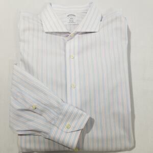 Brooks Brothers Shirt 17 6/7 Regent Fit English Spread Collar Poplin Striped